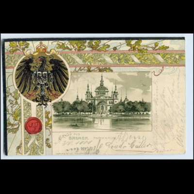 W0P61/ Gruß aus Bremen tolle Litho Wappen Prägedr. AK 1901