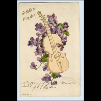 W1D00/ Pfingsten Geige mit Blumen 1901 Litho AK