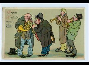 W3T57/ Neujahr Männer musizieren mit Trompete u. Horn Litho AK 1913