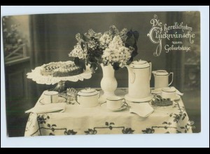 W4N74/ Geburtstag gedeckter Tisch mit Blumen 1928 Foto AK