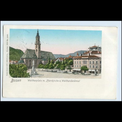 W4Q28/ Italien Bozen Waltherplatz mit Pfarrkirche und Waltherdenkmal AK