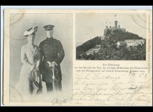 W3T38/ Königin Wilhelmina der Niederlande auf Schloß Schaumburg AK 1902