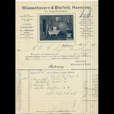 c503/ Rechnung Wiesenhavern & Bleifeld, Hannover Gas- und Wasser 1908