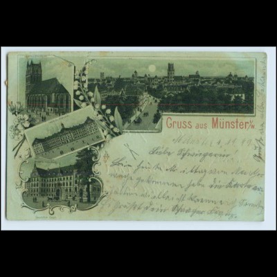 W5T24/ Gruß aus Münster Litho Mondschein AK 1899