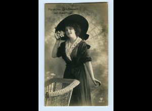 T1213/ Hutmode Frau mit Hut schöne Foto AK Geburtstag 1911