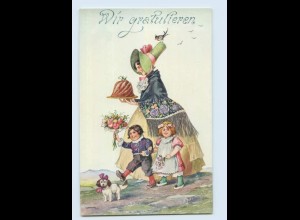 Y030/ Wir gratulieren Mutter und Kinder mit Kuchen Künstler AK ca. 1912