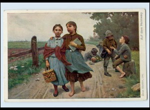 Y574/ Kinder auf dem Heimweg Künsterl AK Münchener Kunst Nr. 185 1918