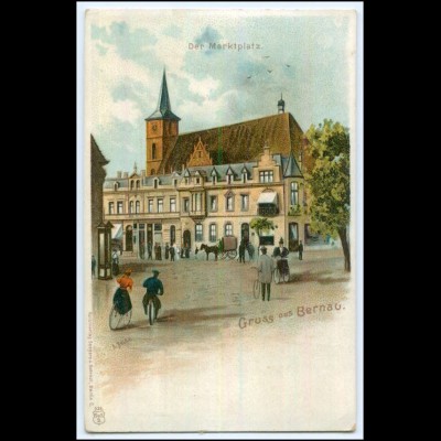 N5517-163./ Gruß aus Bernau Marktplatz Litho AK ca.1900