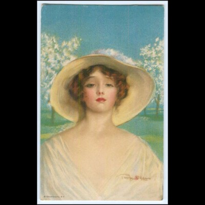 N9405/ Stanlaws Künstler AK hübsche Frau mit Hut ca.1912
