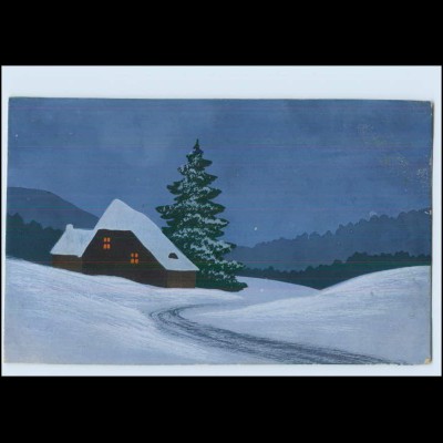 Y3833/ Handgemalt Haus im Schnee 1917 AK