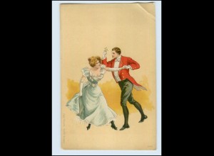 T625/ Jugendstil Litho Ak junge Frau und Mann Tanzen ca.1900