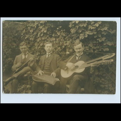 T787/ Männer musizieren mit Zither + Doppelkopf-Gitarre Foto AK ca.1920