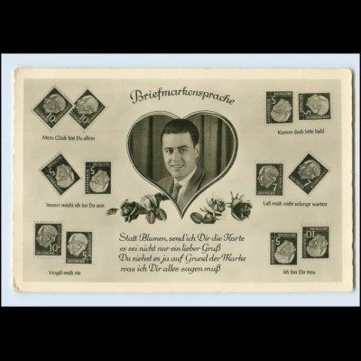 T1040/ Briefmarkensprache Heuss Marken Foto AK ca.1958