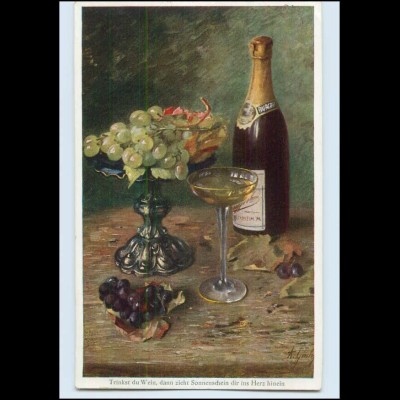 Y4286/ Wein Weinflasche mit Glas und Weintrauben 1931 AK