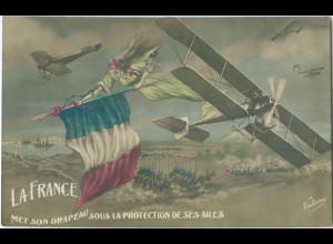 S087/ La France Met son Drapeau ... sign: Victoire , Flugzeug Frankreich AK 