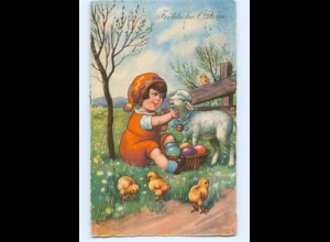 Y6837/ Ostern Kind mit Lamm und Küken 1928 AK