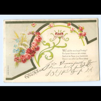 Y7095/ Gruß aus Litho AK Blumen Jugendstil 1900