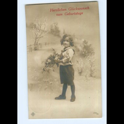 Y9005/ Geburtstag Mädchen mit Blumen schöne Foto AK 1912