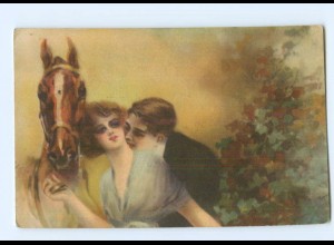 U2016/ Pferd, Liebespaar italienische Künstler AK 1925