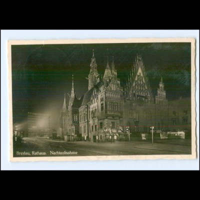 XX001502/ Breslau Rathaus Nachtaufnahme Foto AK Schlesien 1937