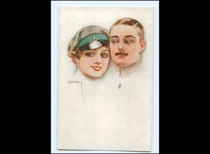 U4230/ Usabal Künstler AK junges Paar, Frau in Uniform ca.1915 WK1