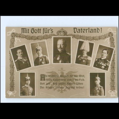 Y10213/ Kaiser Wilhelm uns seine Söhne in Uniform NPG Foto AK ca.1914