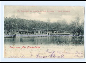 U5079/ Berlin Gruß aus Alte Fischerhütte am Schlachtensee 1902 AK