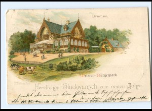Y13465/ Bremen Meierei-Bürgerpark Litho AK 1898 Neujahr 