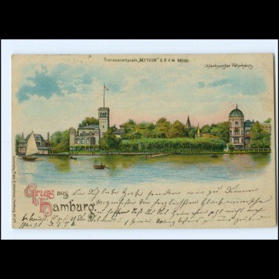 XX005893/ GRuß aus Hamburg Meteor Halt gegen Licht Ltho AK Uhlenhorst 1898