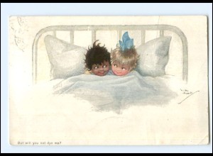 Y13704/ Chicky Spark AK weißes und schwarzes Kind im Bett 1923