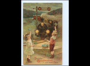 XX16243/ Neujahr Kinder Eisenbahn schöne Litho AkK 1917