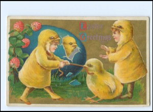 XX006727/ Ostern Easter Kinder als Küken Litho Präge Ak ca.1910