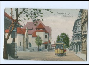 XX008798/ Worms Bahnhofplatz Straßenbahn AK 1915