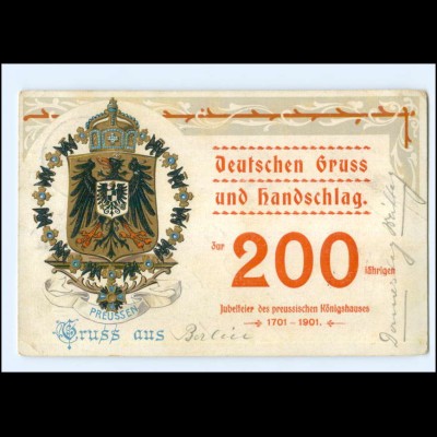 Y15258/ 200 jährige Jubelfeier des peuss. Königshaus Wappen Litho AK 1901