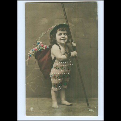 Y15634/ Junge Kind mit Pfeife + Wanderstock Foto AK 1909