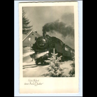 Y15896/ Eisenbahn Lokomotive Neujahr Foto AK ca.1955