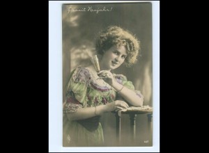 Y16047/ Neujahr Frau mit Sektglas schöne Foto AK ca.1910