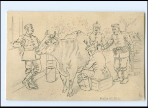 Y16508/ 1. Weltkrieg AK Soldaten melken ein Kuh - Kaffee mit Milch 1916