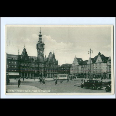 XX10595/ Ostpreußen Elbing Friedr.-Wilhem-Platz mit Rathaus Straßenbahn 1936 AK