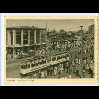 Y17480/ Dortmund Hauptbahnhof Straßenbahn AK ca.1955