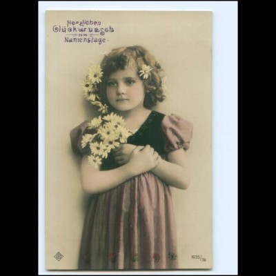 XX12551/ Namenstag Mädchen mit Blumen schöne Foto AK 1909