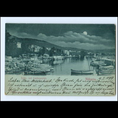 V1595/ Abbazia Hafen Mondschein AK 1899