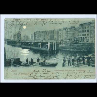 XX13323/ Gruß aus Hamburg schwimmende Zollhäuser Freihafen Mondschein AK 1899