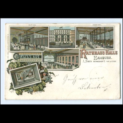XX14625/ Gruß aus Hamburg Rathaus-Halle Litho AK ca.1900
