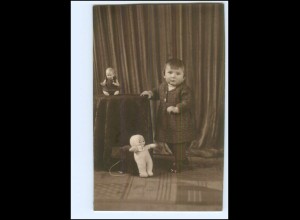 Y24263/ Mädchen Kind mit Stofftier und Puppe Foto AK ca.1935