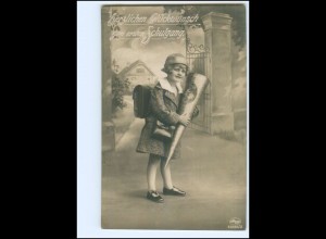 V4136/ Einschulung Schule Mädchen mit Schultüte Foto AK ca.1912 