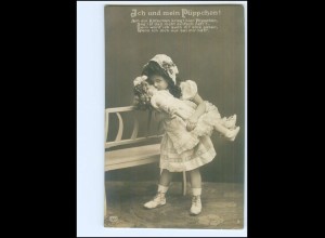 V4135/ Mädchen mit Puppe "Ich und mein Püppchen" Foto AK 1912