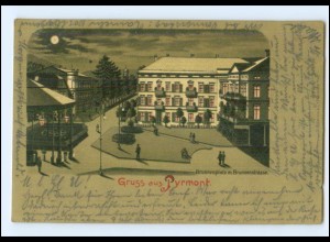 Y4072/ Pyrmont Brunnenplatz mit Brunnenstraße 1903 Litho AK