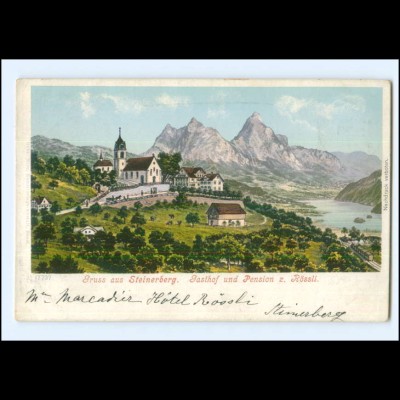 V4487/ Gruß aus Steinerberg Gasthof z. Rössli, Schwyz AK 1904