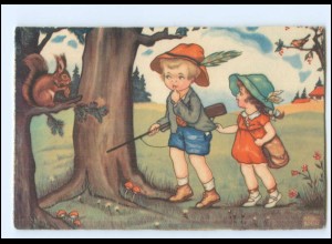 Y26642/ Kinder auf der Jagd Eichhörnchen Künstler AK Margret Boriss ca.1930